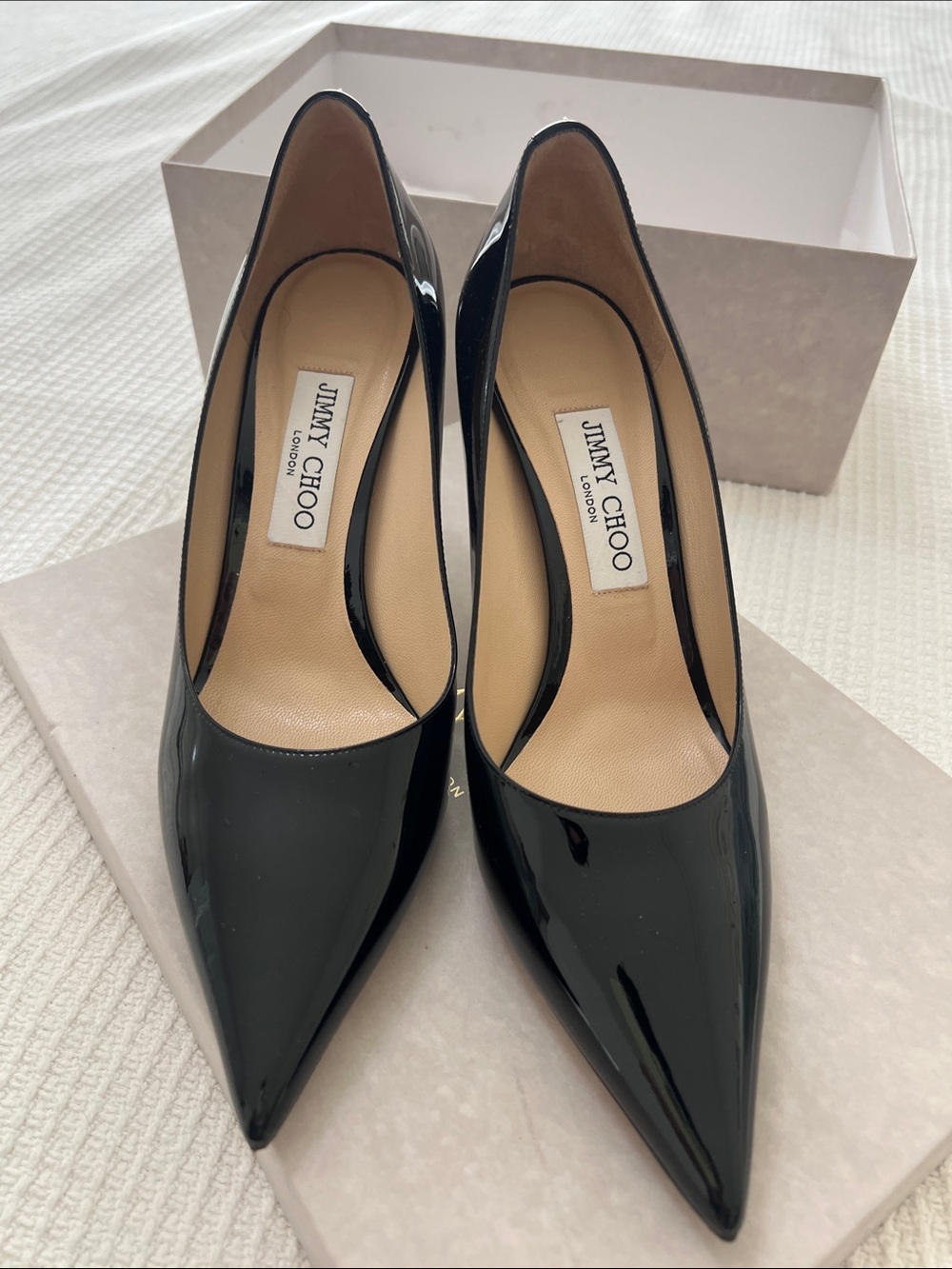 Jimmy Choo Black Patent Pointed Toe Stiletto Pumps